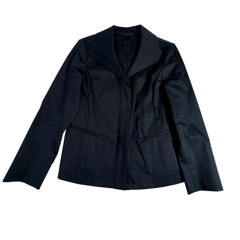Lafayette 148 Cotton Blazer Size 8 Black Oversized Lapel Hidden Closure
